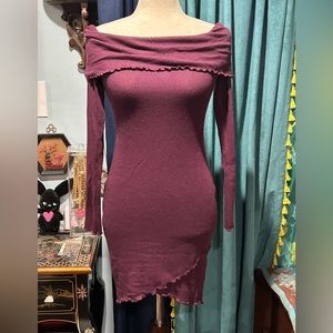 Windsor plum off shoulder long sleeve body-con dress